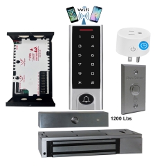 BS-H3 Narrow Stile, Touchscreen, Wifi Mobile APP, Card, Code, CardCode 4in1 IP66 Waterproof Access Control + Power Adapter + Exit Button + UL listed EL-1200 Maglock 1200 lbs + BS-10 APP Smart Timer
