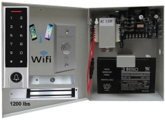 BS-H3 Narrow Stile, Touchscreen, WIFI MOBILE APP, CARD, CODE, CARDCODE 4IN1 IP66 WATERPROOF ACCESS CONTROL + POWER ADAPTER CASE WITH BATTERY BACK UP + EXIT BUTTON + UL listed EL-1200 MAGLOCK 1200 LBS