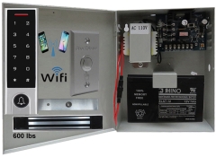 BS-H3 Narrow Stile, Touchscreen, WIFI MOBILE APP, CARD, CODE, CARDCODE 4IN1 IP66 WATERPROOF ACCESS CONTROL + POWER ADAPTER CASE WITH BATTERY BACK UP + EXIT BUTTON + UL listed NW-250 Waterproof MAGLOCK 600 LBS